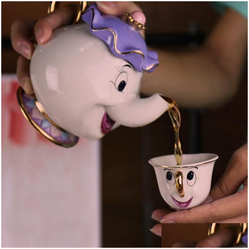 cartoon beauty beast teapot mug mrs potts chip tea pot cup one set nice christmas gift 208l