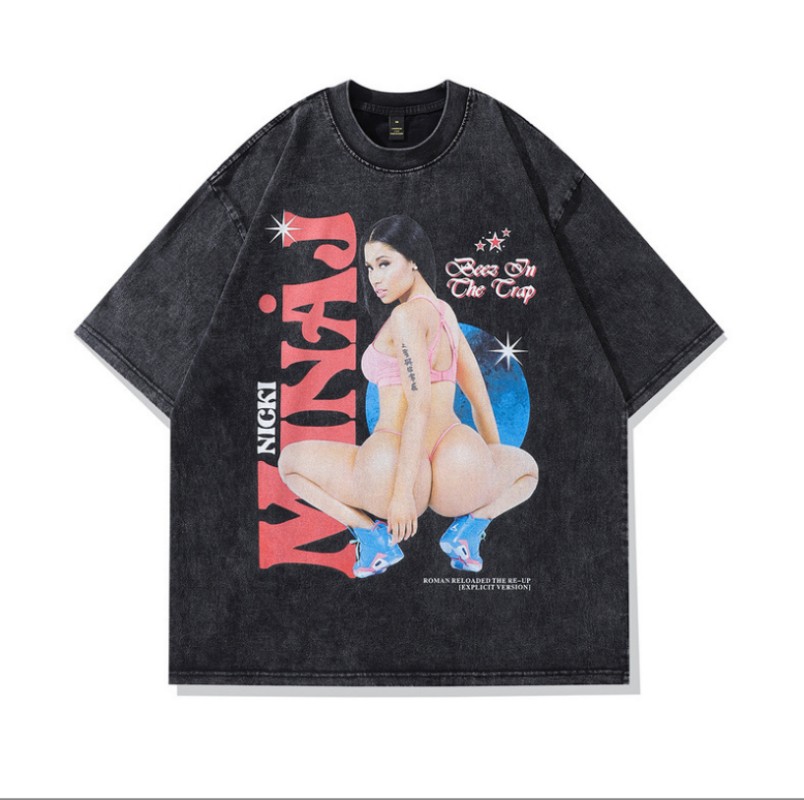 

TKPA European and American hip hop rap figure print do old short sleeve tee men vintage retro loose half sleeve TEE