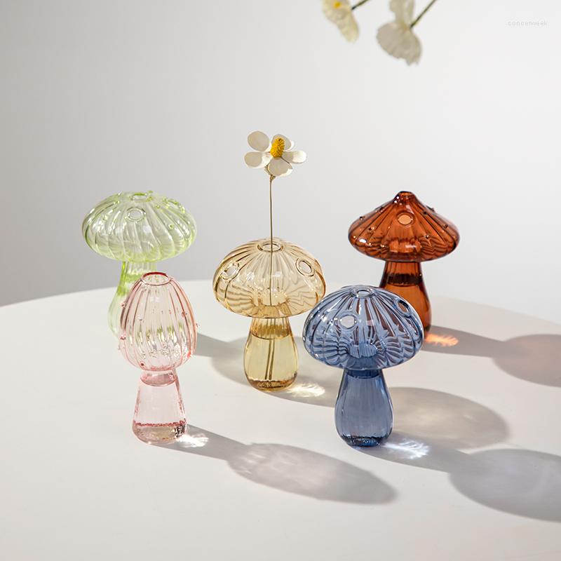 

Vases Mushroom Glass Creative Hydroponic Flower Vase Transparent Glasses For Plants Bottle Home Living Room Decor