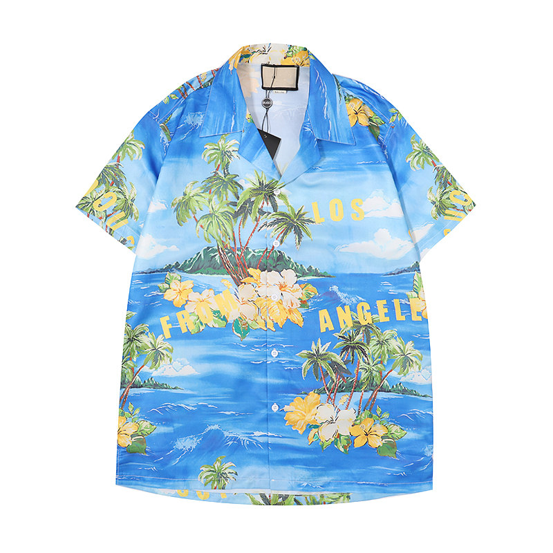 

2023 new, luxury designer shirt casual square collar short-sleeved flower shirt blue sea full of printed men's Hawaiian men's shirt high-quality shirt