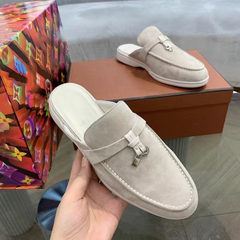 

LP PIANA slides men's slipper embellished ostrich pattern women slippers Luxe sandals shoes Genuine leather casual flats for women Luxury Designers footwear 05