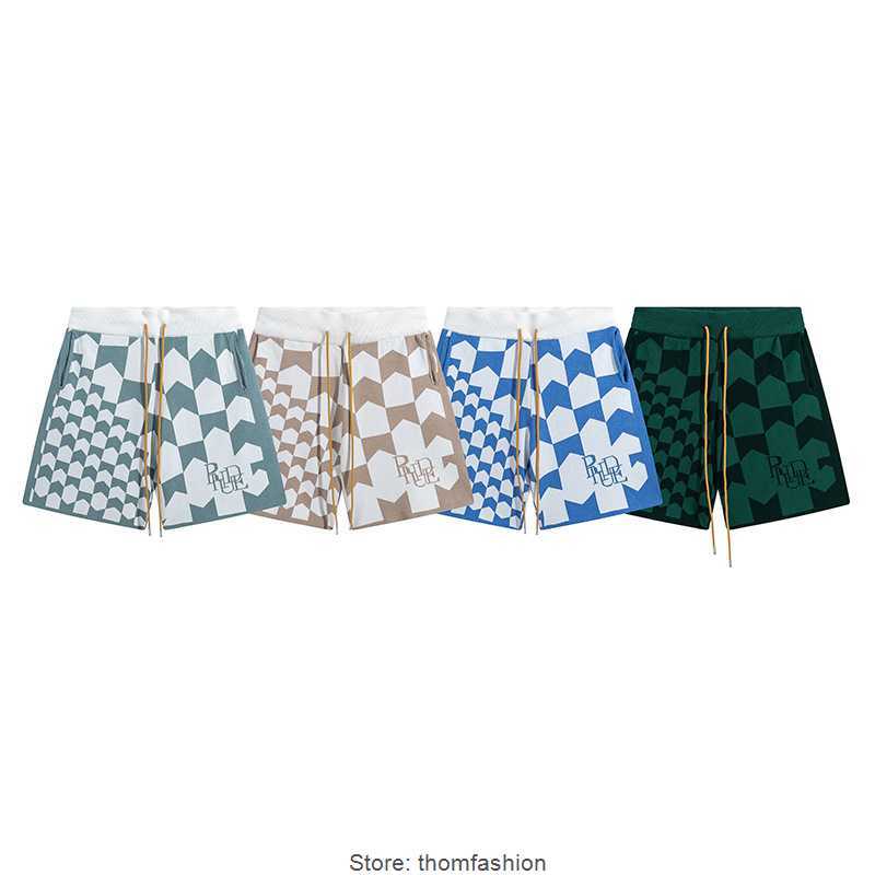 

RHUDE American High Street Checkered Cashew Flower Knitted Wool Jacquard Casual Pants Loose Quarter Shorts Fashion, Blackish green