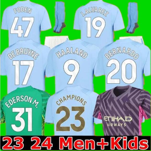 

22 23 24 HAALAND SOCCER JERSEYS GREALISH DE BRUYNE FODEN MANS CITIES MAHREZ PHILLIPS BERNARDO 2023 2024 J. ALVAREZ STONES football top shirt men kids kit set uniforms, Home no patch