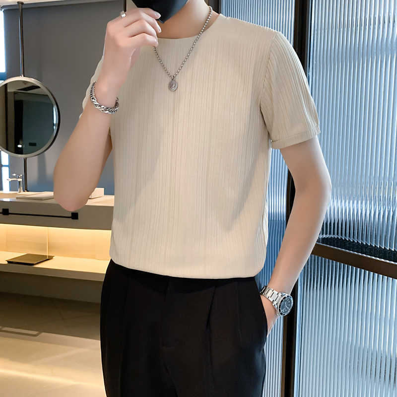 

Summer Thin Men's Short Sleeve T-shirt Slim Fit Quick Drying Bottom Shirt Casual Stripe Ice Feel Men's Top 3YHLM, Lr grey t542 short sleeve
