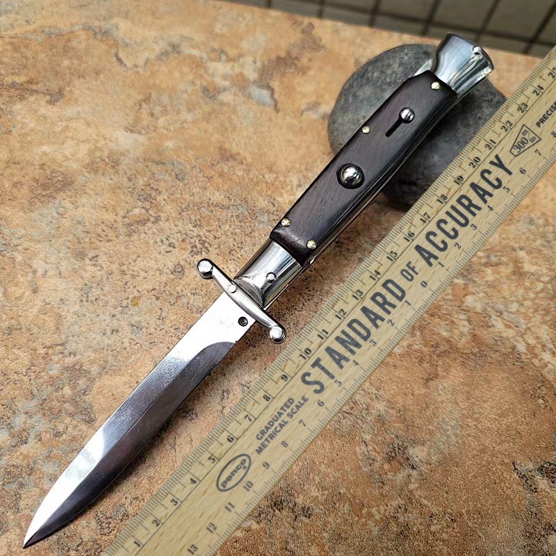 

9-inch Italian Swingard automatic opening folding knife wooden handle outdoor camping survival self-defense EDC tool