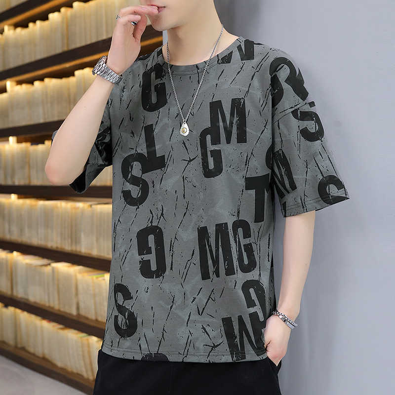 

Summer Youth New Short Sleeve T-shirt Casual, Handsome, Loose fitting Fashion Clothes, Printed Fashion Brand Round Neck T-shirt for Men, Lsp127 gray