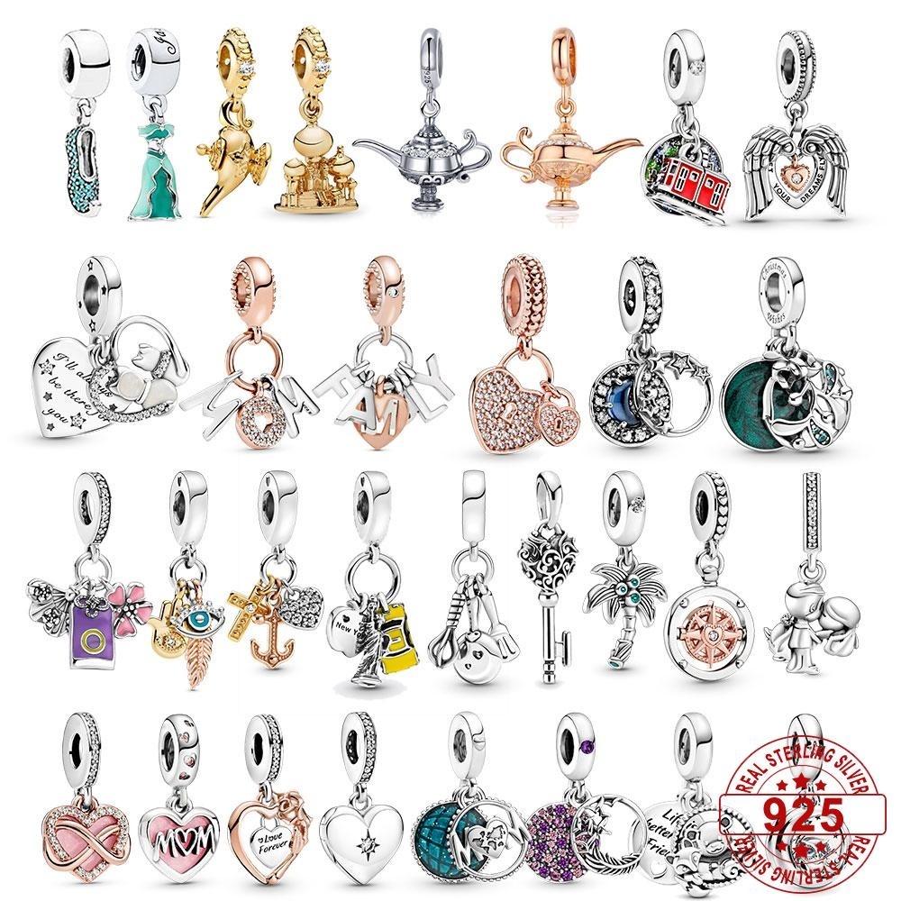 

925 Sterling Silver Pandora Charm Primitive Jasmine Blue Dress Suspension Charm Suitable for Women's Bracelets DIY Jewelry