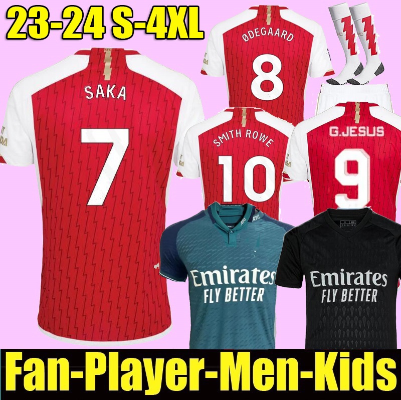 

XXXL 4XL 23  PEPE SAKA Soccer jerseys Fans Player version Gunners ODEGAARD G.JESUS TIERNEY SMITH ROWE ARSen 2023 2024 MARTINELLI football shirt Men Kids kit socks, Away