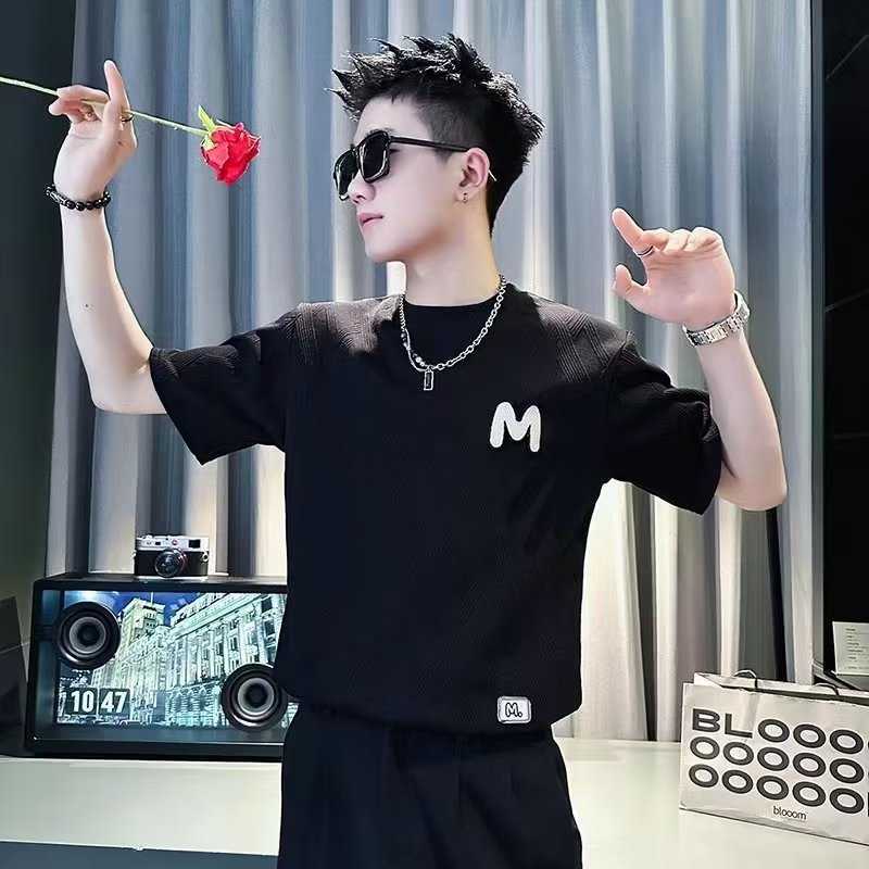 

Trendy Brand Short Sleeved Men's High-end Summer Thin Round Neck T-shirt with High-end Design, Half Sleeved Coffee Color Fashion T-shirt 7AVJX, Black5