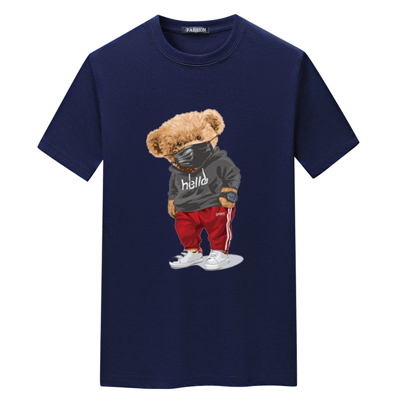 

Men's t Shirts Sports Mask Bear Print Short-sleeved T-shirt Male Half-sleeved Summer Casual Oversized Men Shirt 5MQDK, Red