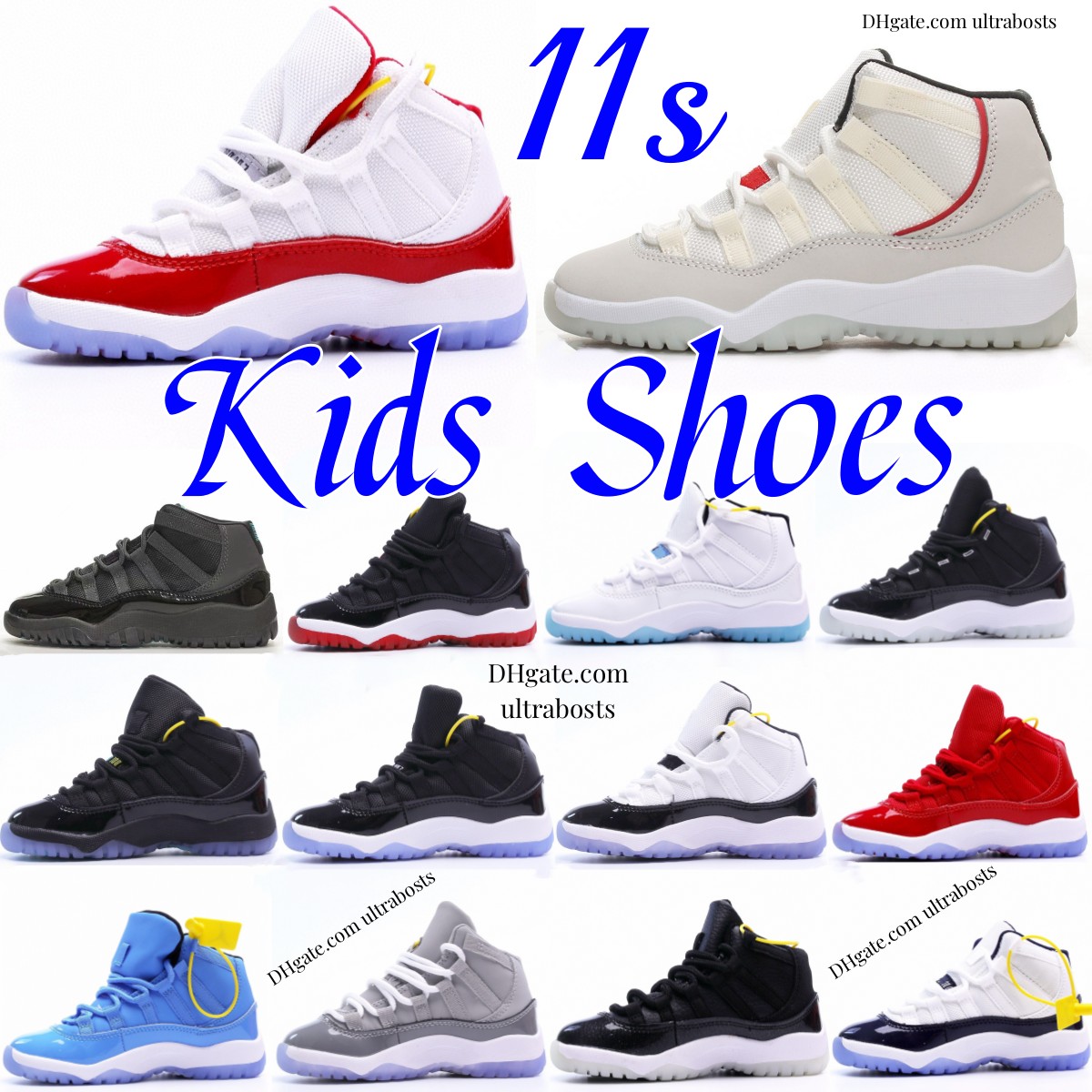 

Kids Shoes 11s Designer Cherry 11 Basketball Sneakers boys girls cool grey black Bred trainers youth toddler children Space Jam Legend Concord Blue Platinum Tint, No box