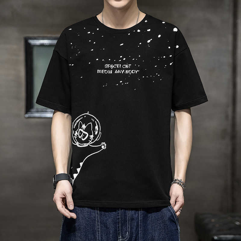

Printed Men's T-shirt Short Sleeved Casual Summer New Cool Feeling Trend Half Sleeved Clothing Trendy Brand Bottom Shirt for Men 4FZ16, Hh-3779 white
