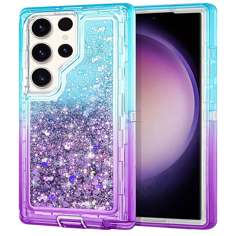

Fashion Glitter Phone Cases for Samsung S23 S22 S21 S20 Plus Ultra Gradient Quicksand Heavy Duty 3 in 1 Shockproof Protective Cellphone Case Cover, #4