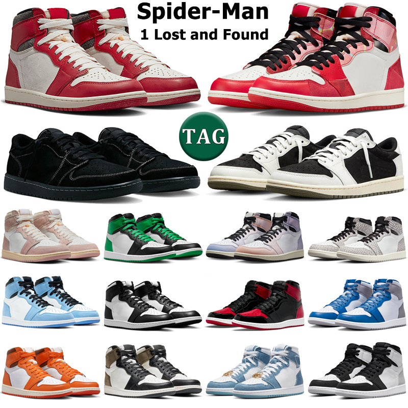 

1 low Olive basketball shoes men women 1s Spider Verse Black Phantom Lost and Found Lucky Green True Blue Patent Bred Denim mens trainers outdoor sports sneakers, 10