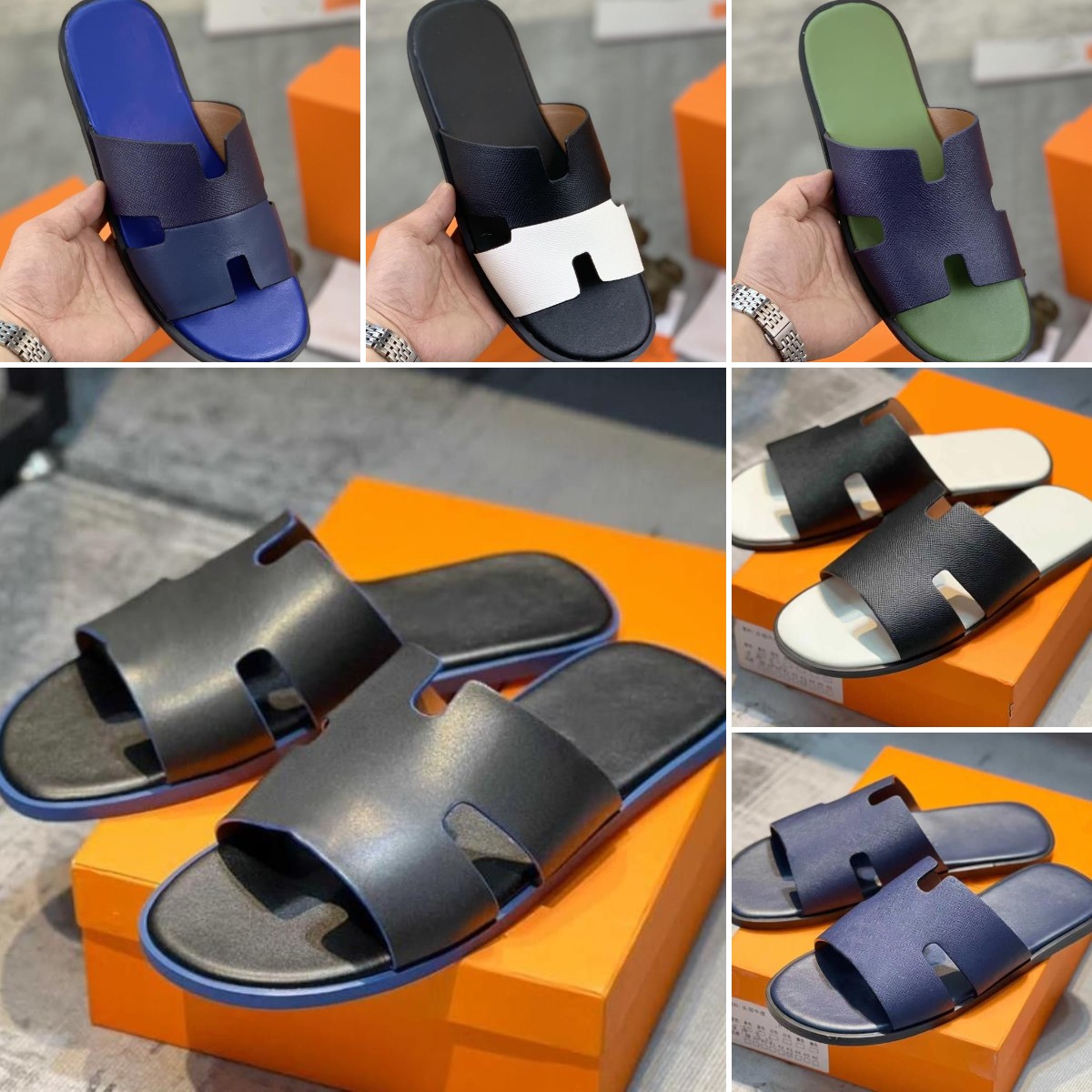 

Izmir Flip Flop Slippers Oran Heritage Calfskin Sandals Designer Leather Men Sandals Beach Flat Flip Flops Sandals Size 38-45, Colour 51