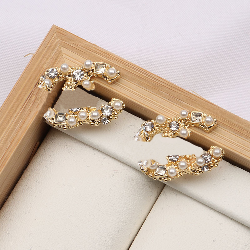 

20Style Luxury 18K Gold Plated Brand Designers Letters Stud Elegant Famous Women Studs Zircon Diamond Pearl Earring Wedding Party Jewerlry S925 Silver