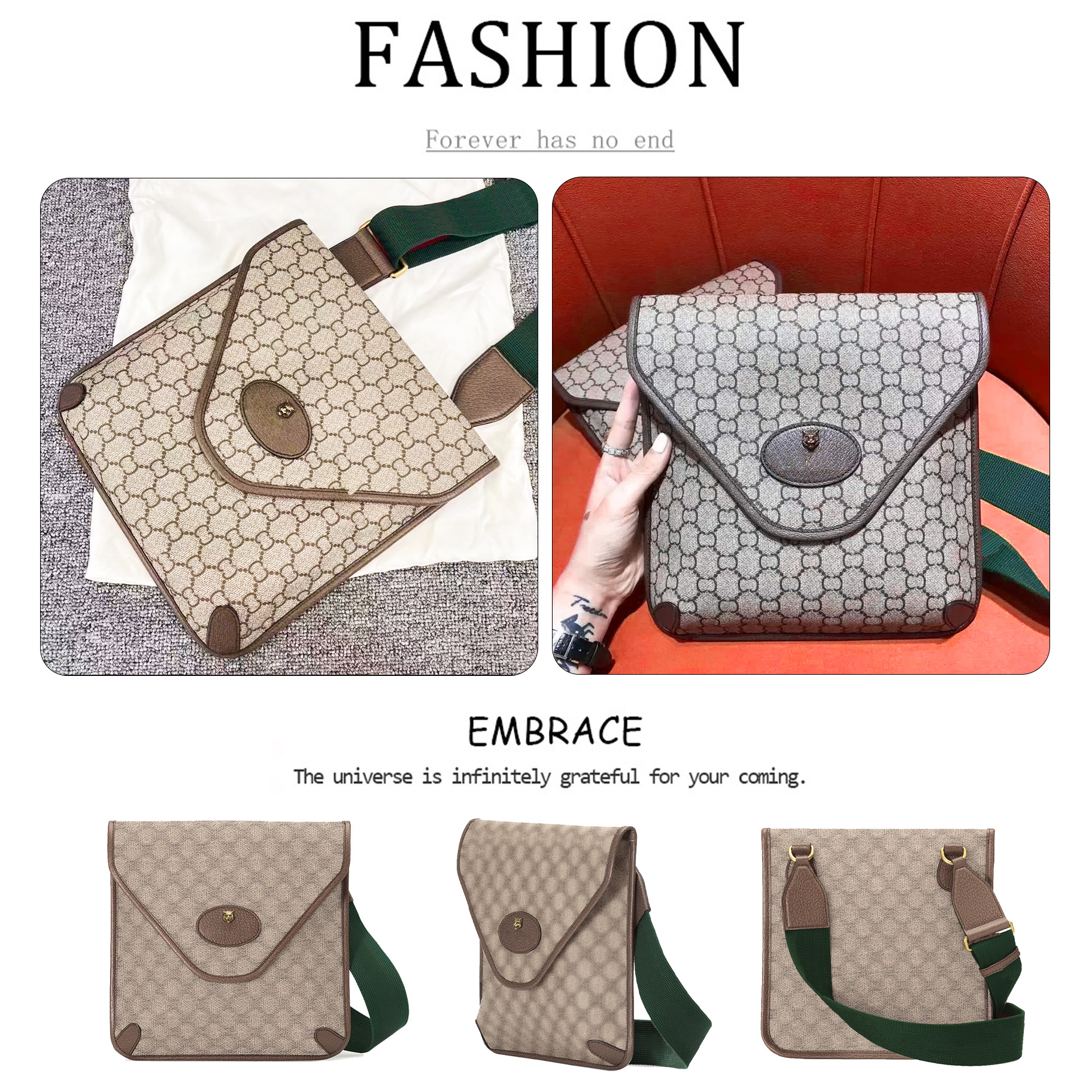 

Designer Ophidia Neo Vintage messenger bag retro luxury envelope wallet Double G Mens pochette shoulder bags tiger head the tote handbag clutch womens cross body bag, Black