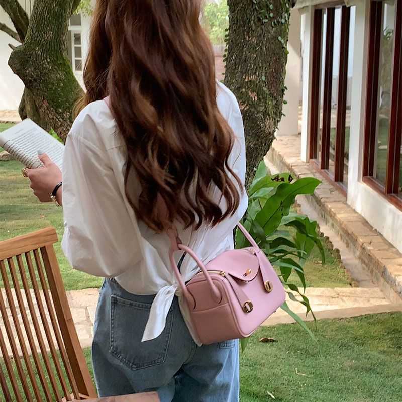 

Cross Body H ermes Lindies Lychee patterned cowhide genuine leather bag for women doctor bag pink one shoulder crossbody bag, Elephant grey