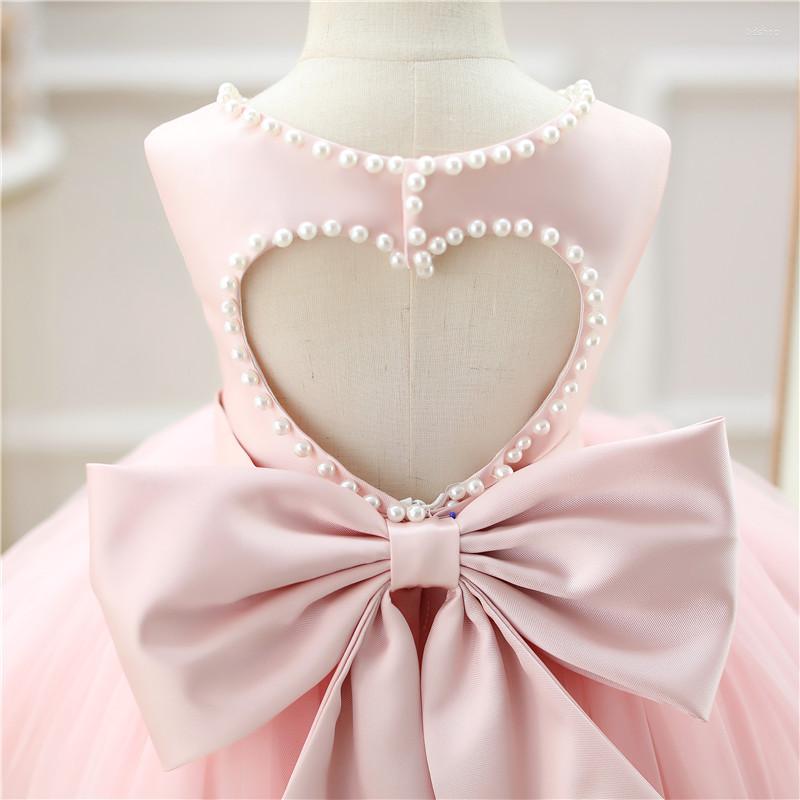 

Girl Dresses Pink Lace Princess Gown Beads Baby Christening For Baptism Evening Infant Born Wedding Birthday Outfits