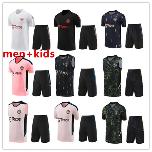 

22/23 MANCHESTER SANCHO Short sleeve training suit UNITEDs men Kids F. DE JONG chandal training FERNANDES RASHFORD UTD short sleeve tracksuit 666, Beige