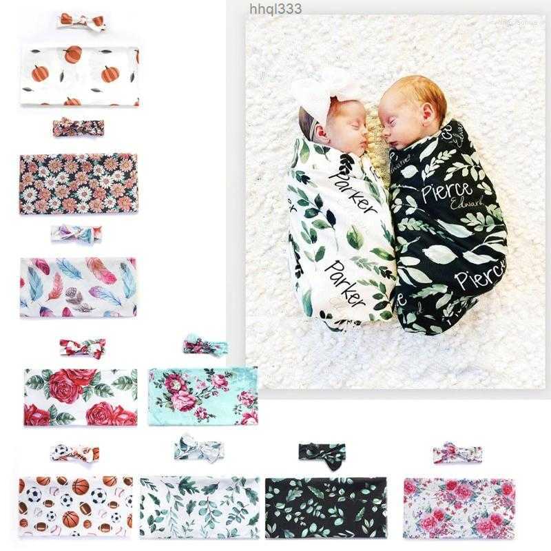 

Vlzh Blankets Born Pography Props Infants Floral with Headband Muslin Flower Printed Sleeping Swaddle Wrap Baby Accessories