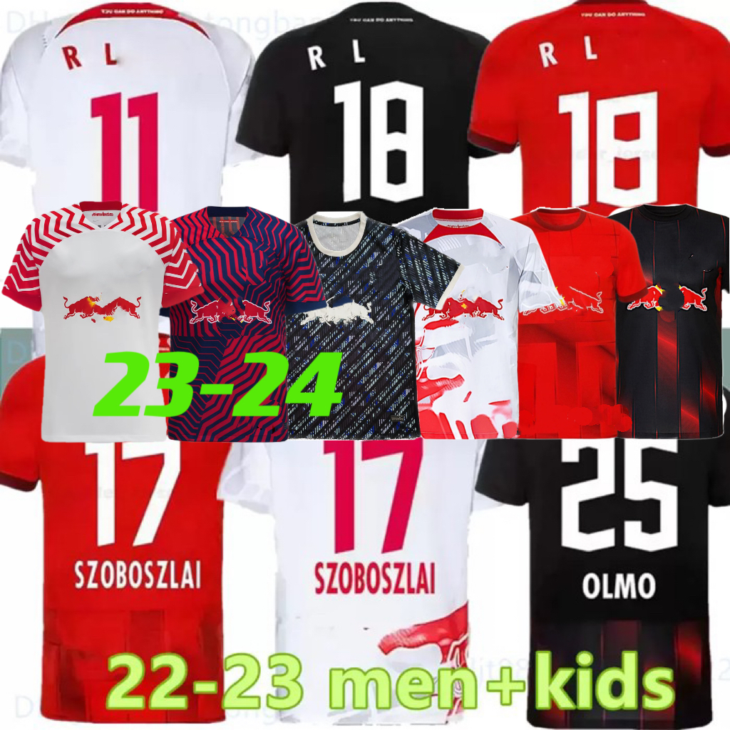 

22 23 24 RBL Leipziges Soccer Jerseys 22 2023 2024 POULSEN FORSBERG HEE CHAN SABITZER UPAMECANO SZOBOSZLAI KLUIVERT Men kids kit football shirt uniforms, 22-23 away +patch