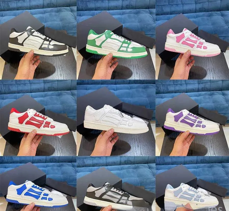 

Highquality with Box New Men Women Amirs Designer Skel Top Low Shoes Bones Leather Sneakers Luxury Skeleton Blue White Black Brown Couple Casual Womens Shoes Am K633, High-quality+with box