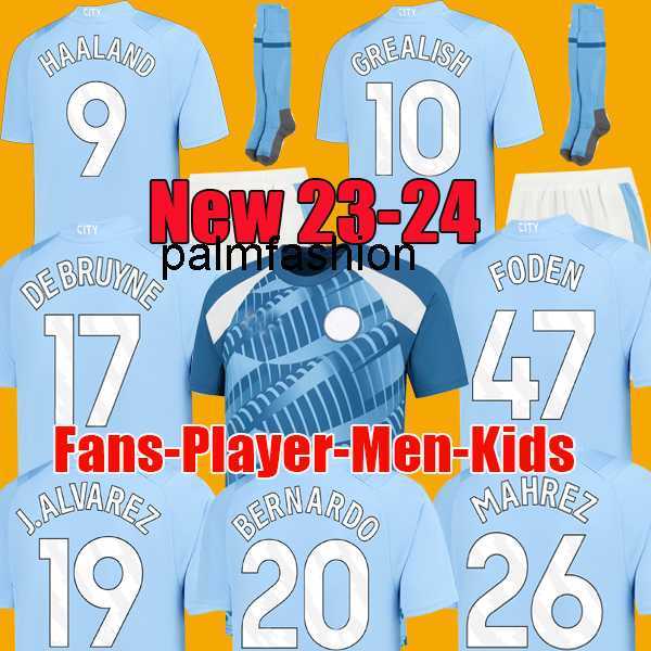 

22 23 24 HAALAND SOCCER JERSEYS GREALISH DE BRUYNE FODEN MANS CITIES MAHREZ PHILLIPS BERNARDO 2023 2024 J. ALVAREZ STONES football top shirt men kids kit set uniforms, 23-24 home patch 2