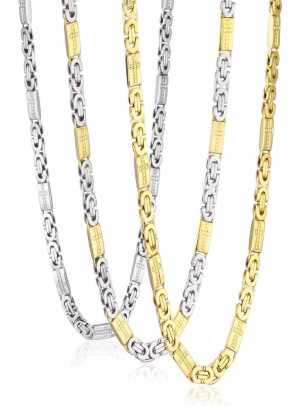 

High Quality Stainless Steel Necklace Mens Chain Byzantine Carved Cross Men Jewelry Gold Silver Tone 8mm Width 55cm Length 22inch24099905