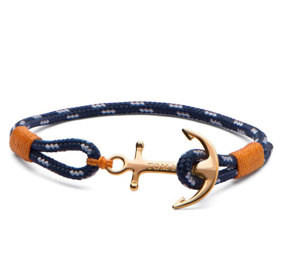 

tom hope bracelet 4 size Handmade yellow thread rope stainless steel 24K gold anchor charms bangle with box and tag TH153072081