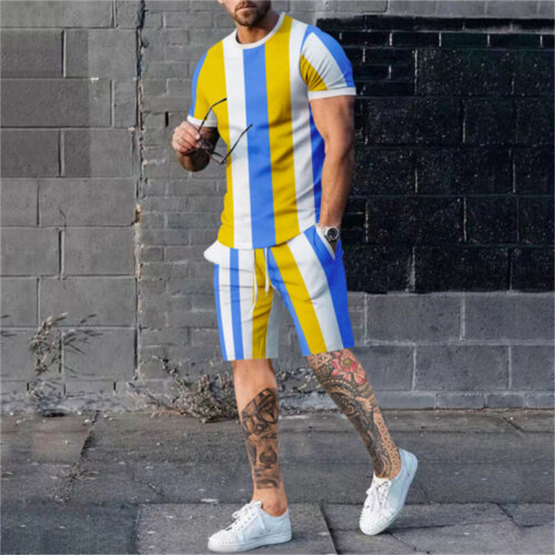 

Mens Tracksuits Striped Print Casual Fashion Tshirt Suit Summer TwoPiece Short Sleeved Top And Shorts For Male Hawaiian Beach Pants 230530, Ytzjhe232213m