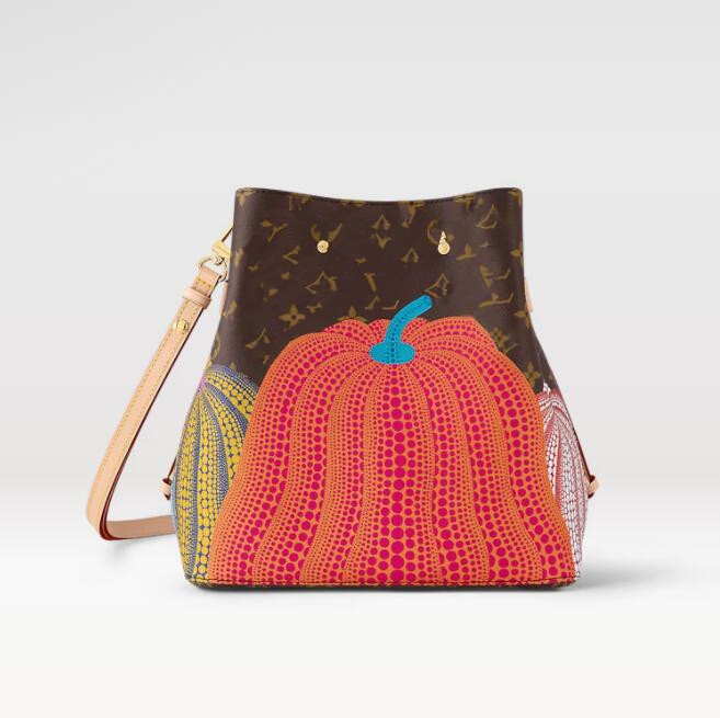 

Pumpkin print YK NEONOE MM Bucket Bag M46473 Yayoi Kusama Designer Shoulder Bags colorful Dots Crossbody Leather Drawstring Bag, Red