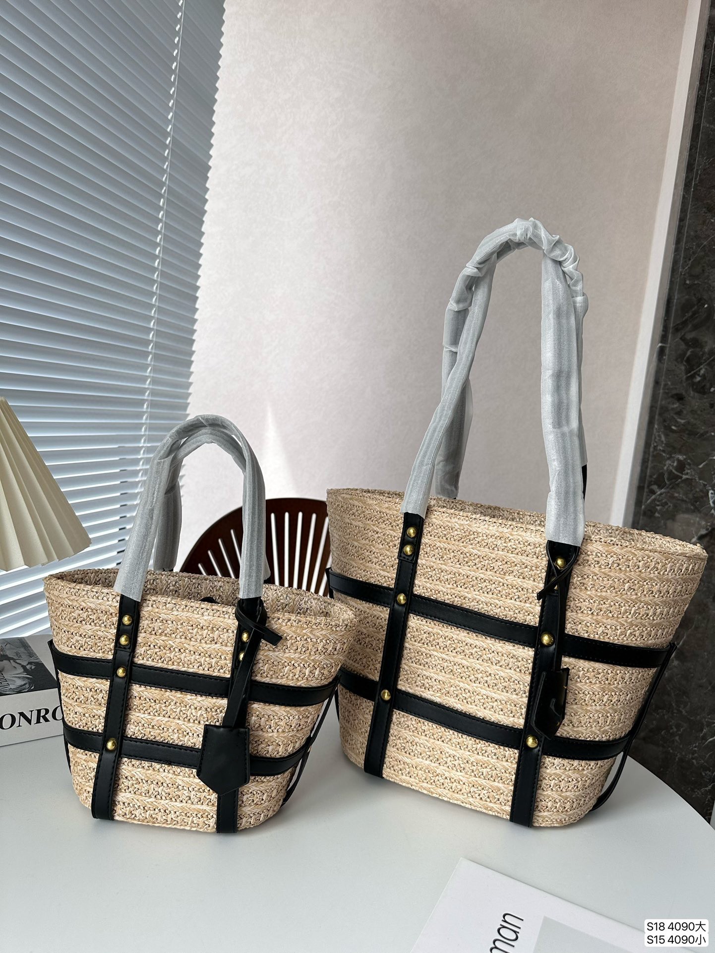 

Luxurys Women Woody Totes Designer Beach Shopping Straw Handbags Raffia Grass Woven Shoulder Bags Ladies Y Handbag Shopper Purse Tote, Grey