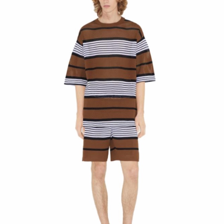 

London England Net Cloth Stripe Men's T-Shirts Europe Designer Luxury Fashion Summer Spring High Street Short Sleeve Cotton Women Casual Tee, Blue