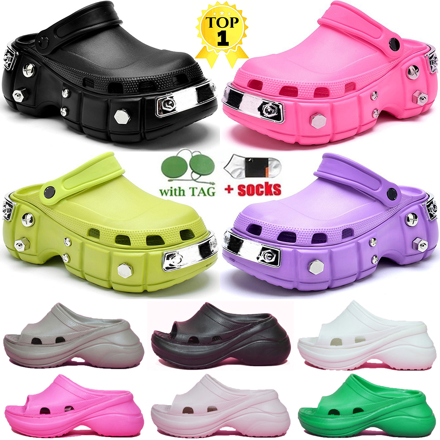 

2023 Women Men Slippers Fashion Triple S Flip Flops HardCroc Beach Pool Slides Sandals Sports Punk Style Rubber Rivet Slide Casual Foam Shoes Water Walker Trainer, Colour# 4