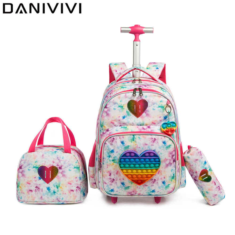 

Backpacks 3 IN 1 School Bags for Girls with Wheels Trolley Bag Lunch Pencil Case Rolling Wheeled Backpack 230529, 10801t-3