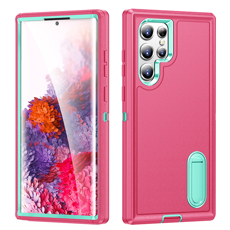 

Kickstand Phone Cases For Samsung S23 S22 Plus Ultra A14 A54 A13 A53 Armor Heavy Duty Three Layer Shockproof Protective Cellphone Case Cover, #3 hot pink