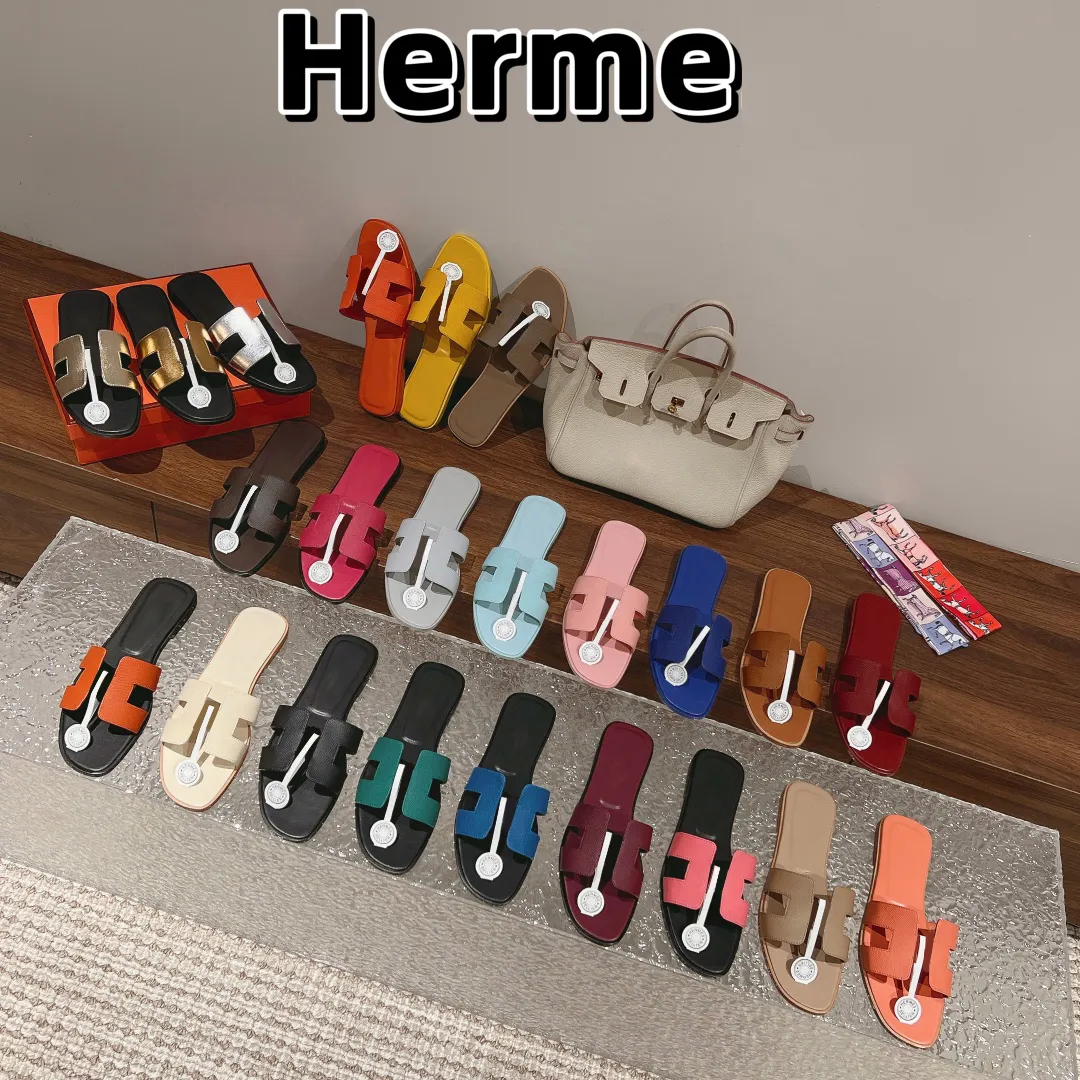 

Best Quality Genuine Designer H Slippers Leather Same Style for Women's Summer Outwear Leisure Vacation Beach Slippers 2023 Spring Flat Shoes Size34-42 Full Package, Colour 10