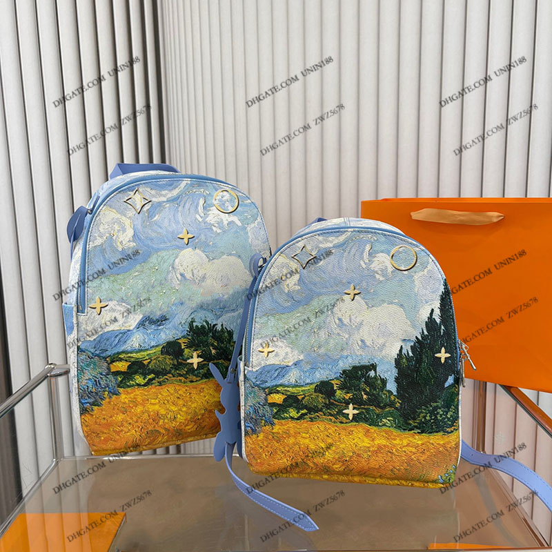 

23ss Womens Luxurys Designers Backpack Genuine Leather Graffiti Shopping Bags Shouder Crossbody Bag Upscale Outdoor Backpack Travel Suitcase Handbag 32cm 26cm, Blue