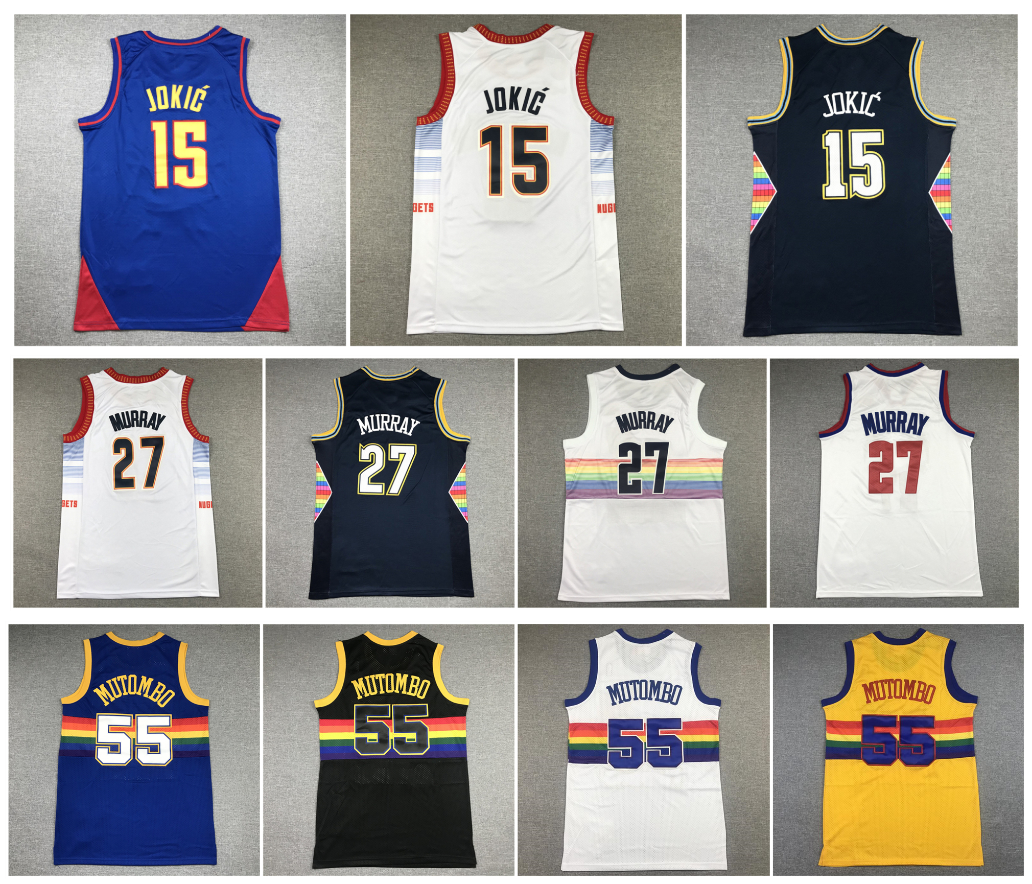 

Nugget Jokic Basketball Jersey Denvers Jamal Murray 2023 Finals Patch Dikembe Mutombo Mitchell & Ness Blue Black White Size S, As pic