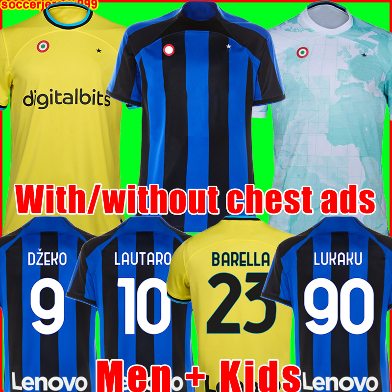 

LUKAKU soccer jerseys 22 23 BARELLA VIDAL LAUTARO ERIKSEN INTERS DZEKO CORREA AWAY THIRD MILANS UNIFORMS TOPs football shirt 2022 2023 men kids kit without chest ads, 22/23 men home + patch2