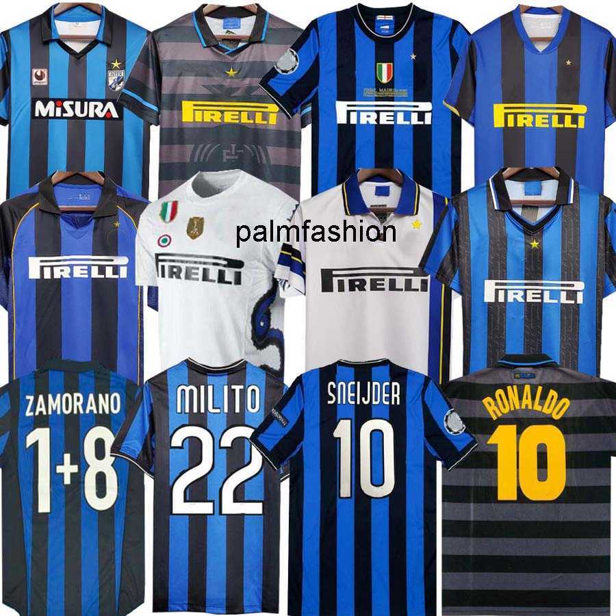 

finals 2009 MILITO SNEIJDER ZANETTI Retro Soccer jersey Eto'o Football 97 98 99 01 02 03 Djorkaeff Baggio ADRIANO MILAN 10 11 07 08 09 BATISTUTA Inters Zamorano uniforms, 97/98 home 8