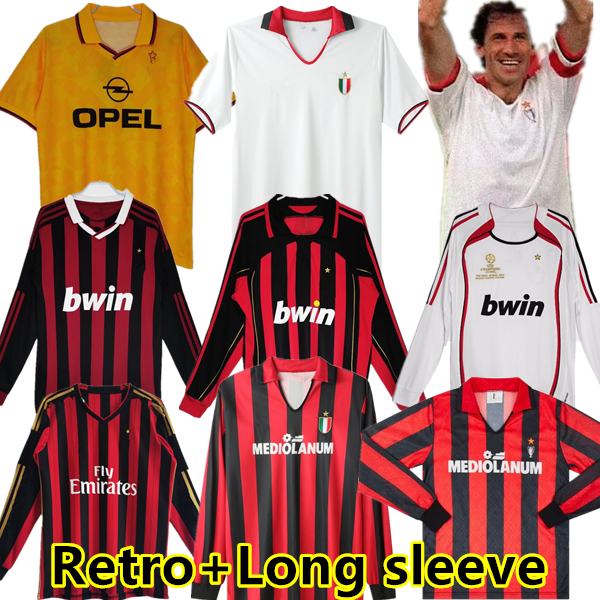 

06 07 Retro shirts SOCCER JERSEYS 07 08 09 10 Gullit 13 14 Maldini Van Basten football KAKA Inzaghi 95 96 88 89 90 PIRLO SHEVCHENKO BAGGIO Ac MIlans long sleeve kids JERSEY, 11/12 white