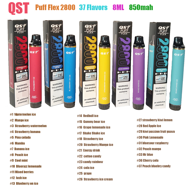 

Puff Flex 2800 puffs QST 2800 disposable e cigarettes vape desechable pods device kits 850mah battery pre-filled 8ml vaporizer New Flavors