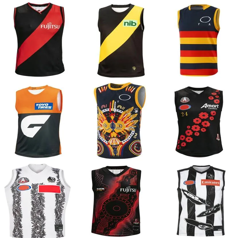 

New 2023 AFL Western rugby jersey Top Bruce Melbourne RICHMOND BRISBANE LIONS PORT ADELAIDE HAWTHORN Essendon Crows GWS League shirt vest magpie PRESELL, Black