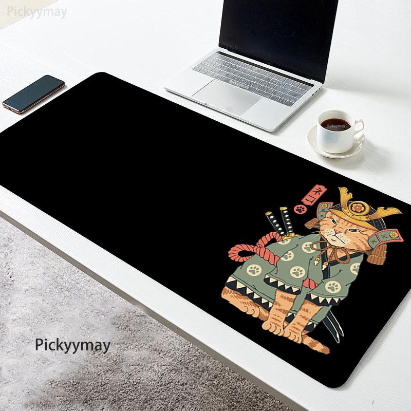 

Rests Anime Mousepad Cat Samurai Black Mouse Pad PC Carpet Kawaii Desk Mat Mause Office Keyboard Japan Rug Table Accessories Mausepad