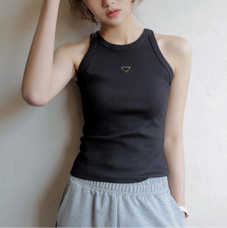 

Women's Designer T-shirt Sleeveless Women's Short Long Solid Tank Top Summer Triangle Badge Tank Top T-shirt Casual Women's Shirt Top, Black