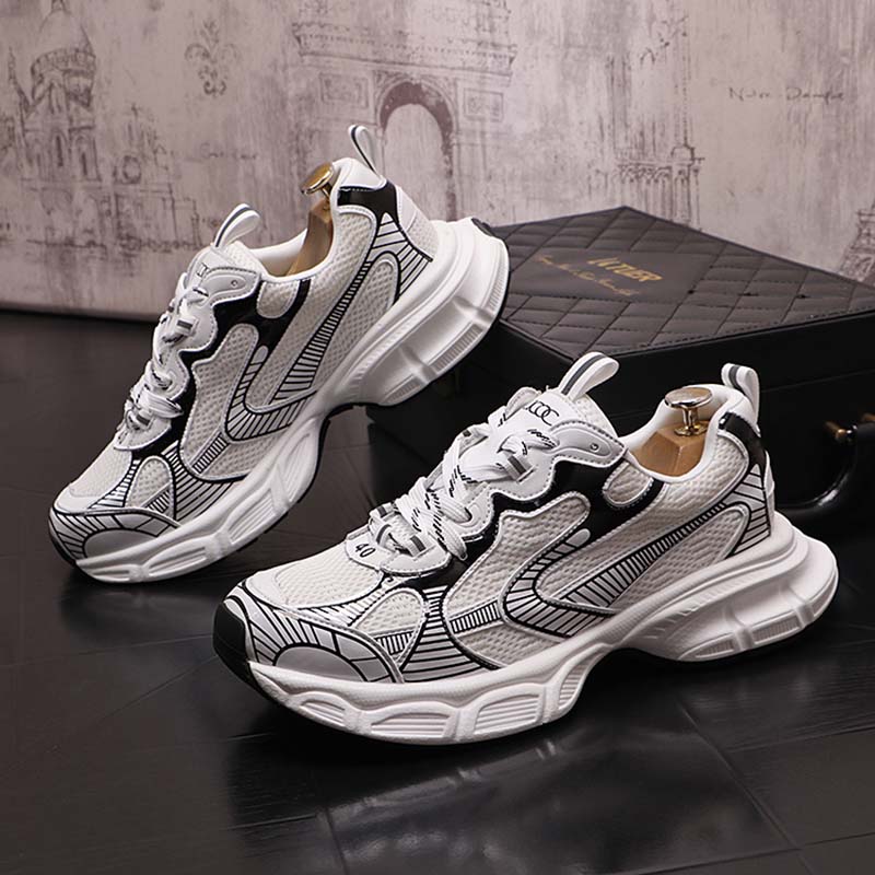 

Shoes For Men Fashion White Men's Casual PU Leather Sneakers Net Cloth Splicing Male Flat Sports Shoes Tenis Masculino