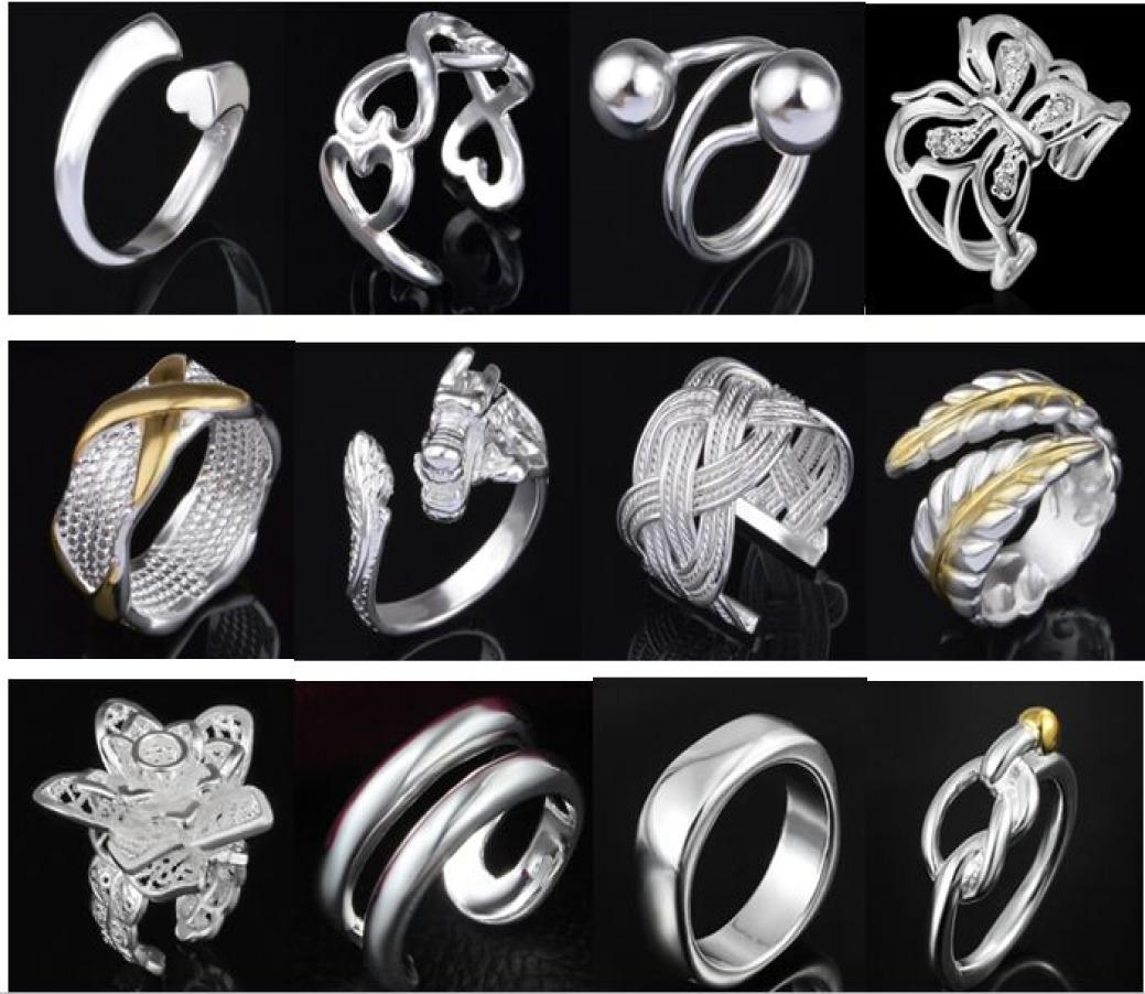 

Jewelry Factory Beautiful mixed 50pcs Charm 925 silver Ring With Side Stones jewelry Lowest Fashion 13448978790