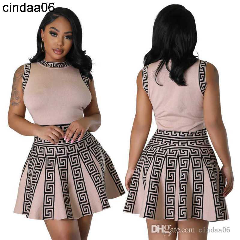 

Fashion Womens Summer Dress Designer Skirt Round Neck Sexy Sleeveless Printing Pleated Dresses For Woman, Green